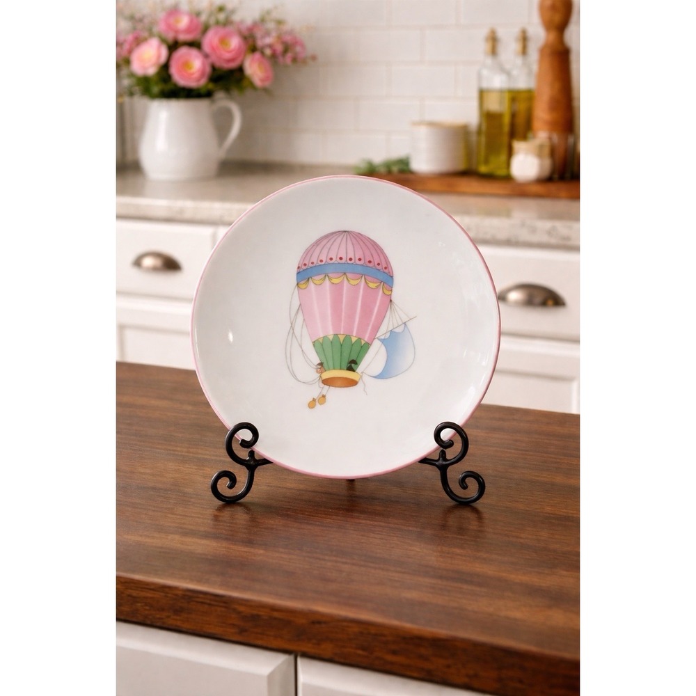 I Godinger 1855 Email de Limoges Hot Air Balloon Dessert Plate Wall Hanging‎